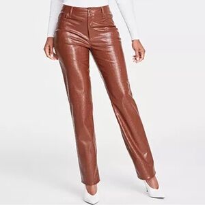 INC International Concepts Women’s Crocodile-Embossed Brown Pants